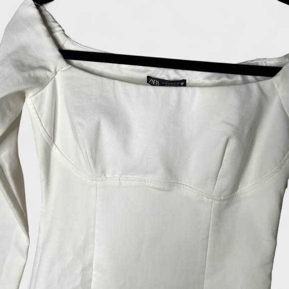 Zara White Mini Dress, long sleeves, off the shoulder, EUC, size M. - Picture 4 of 6